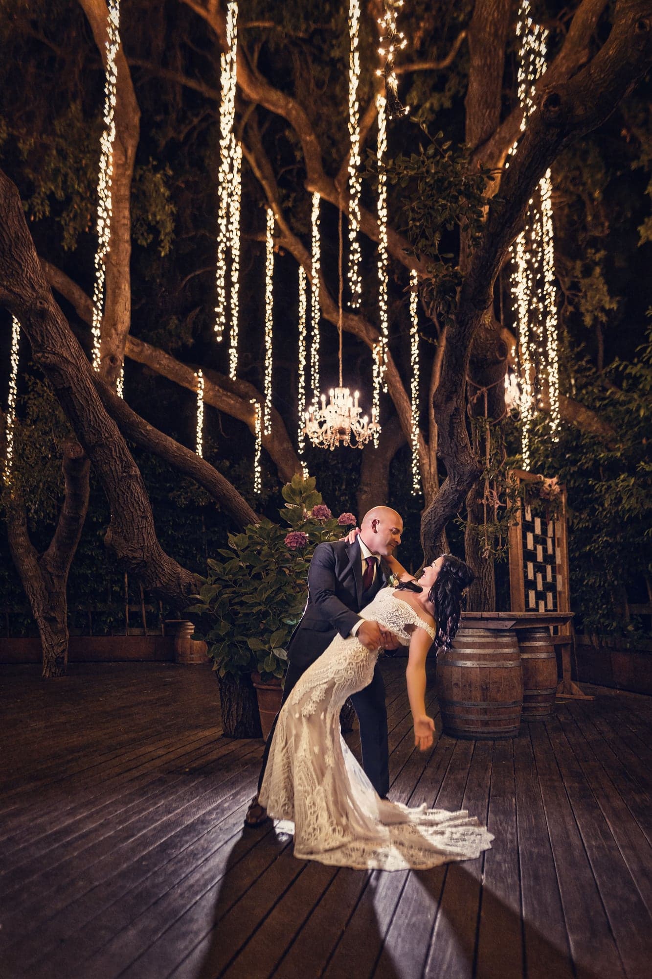 MiMi and Joe beneath the lights at Calamigos Ranch