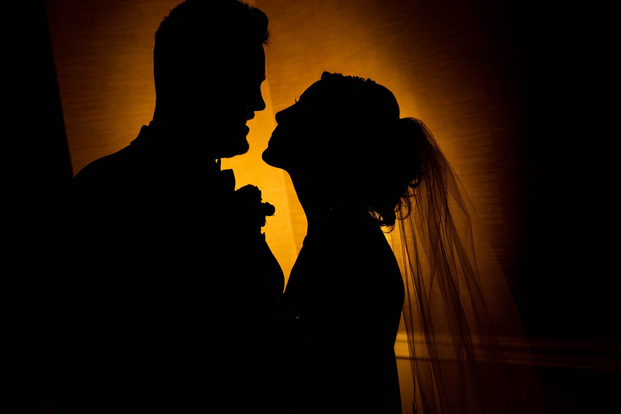Kylie and Jason in a graphic nighttime silhouette during their Four Seasons Las Vegas wedding, photographed by Michael Anthony Photography
