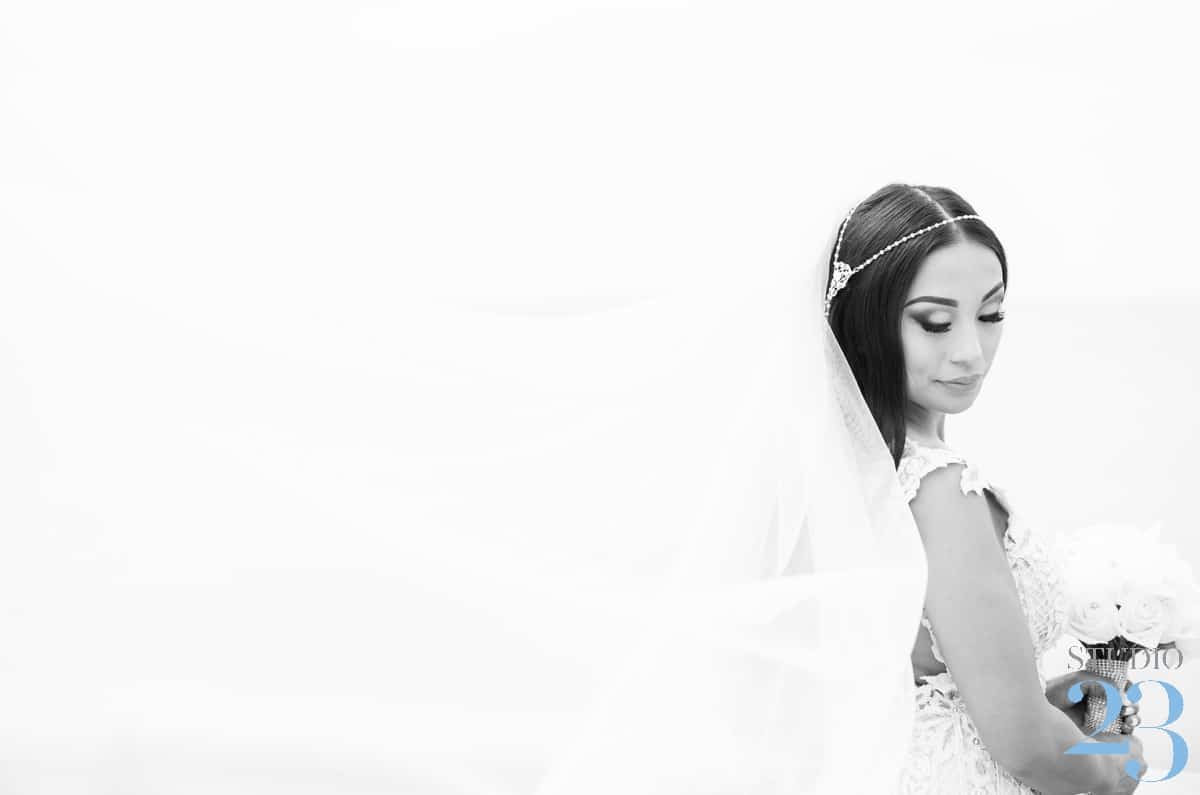 A bridal portrait in black and white